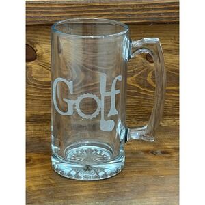 Golf Etched Beer Stein Clear Glass 25 oz Heavy Duty Mug 7" Tall